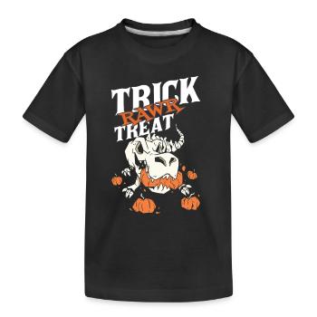 Skelett T-Rex Halloween Gruseliger Dino Horror Din - Kinder Premium Bio T-Shirt - Schwarz - Vorne