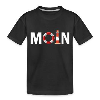 Moin mit dem Rettungsring und dem Leuchtturm Moin - Kinder Premium Bio T-Shirt - Schwarz - Vorne
