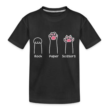 Rock Paper Scissors Hand Game Cute Paw Funny Cat - Kids' Premium Organic T-Shirt - black - Front