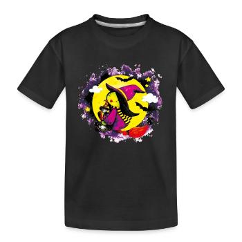 Aquarell süße Hexe, die mit ihrem Besen fliegt - Kinder Premium Bio T-Shirt - Schwarz - Vorne