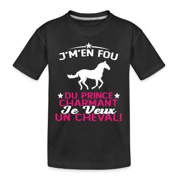 J'm'en Fou Du Prince Charmant Je Veux Un Cheval - T-shirt bio Premium Enfant - noir - Devant