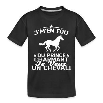 J'm'en Fou Du Prince Charmant Je Veux Un Cheval - T-shirt bio Premium Enfant - noir - Devant