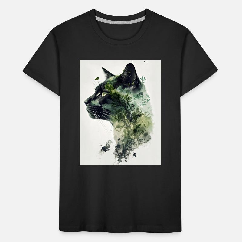 Doppelbelichtung Katze und Wald Kinder Premium Bio T-Shirt