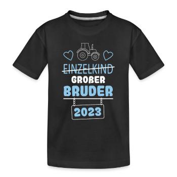 Bald Großer Bruder 2023 Junge Traktor T-Shirt - Kinder Premium Bio T-Shirt - Schwarz - Vorne