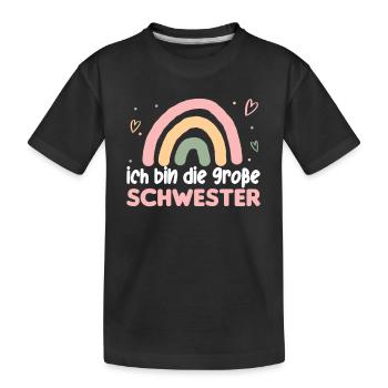 Große Schwester Regenbogen Süßes Geschwister 2024 - Kinder Premium Bio T-Shirt - Schwarz - Vorne