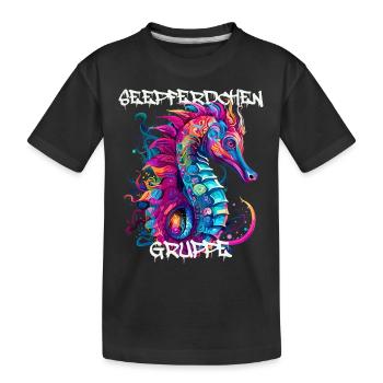 Seepferdchengruppe Kindergarten Gruppentier - Kinder Premium Bio T-Shirt - Schwarz - Vorne