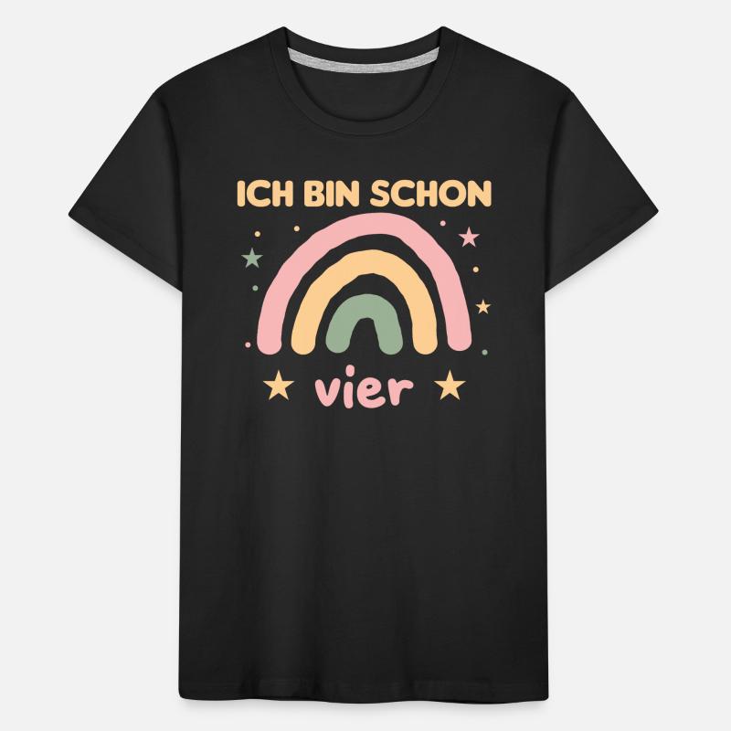 Regenbogen vierter Geburtstag ich bin schon vier Kinder Premium Bio T-Shirt