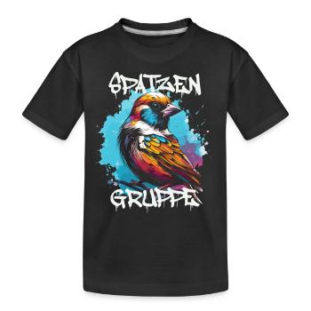 Graffiti Spatzengruppe Kindergarten Gruppentier - Kinder Premium Bio T-Shirt - Schwarz - Vorne