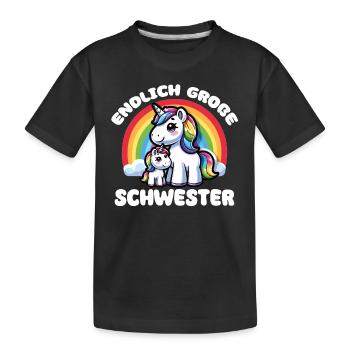 Große Schwester 2024 Einhorn Geschwister - Kinder Premium Bio T-Shirt - Schwarz - Vorne