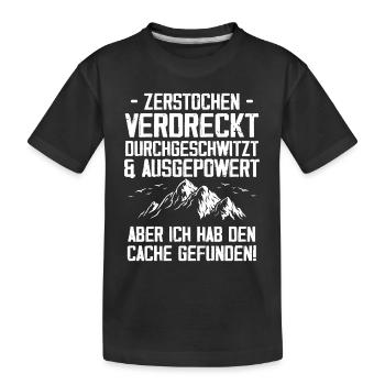Gecache Geocaching Hobby Cache - Kinder Premium Bio T-Shirt - Schwarz - Vorne