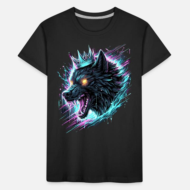 Königlicher Wolf Synthwave Kinder Premium Bio T-Shirt