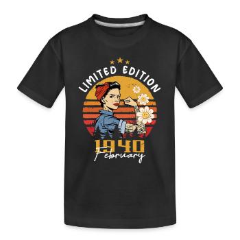 84 years old - Born in February 1940 - Kids' Premium Organic T-Shirt - black - Front