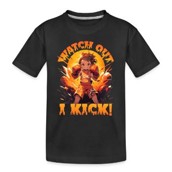 Watch out - I Kick!, Muay Thai Kickboxen Mädchen - Kinder Premium Bio T-Shirt - Schwarz - Vorne