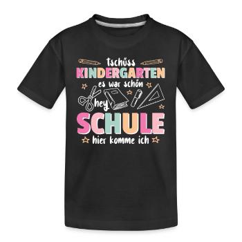 Kindergarten Abschied Hallo Schule ich bin soweit! - Kinder Premium Bio T-Shirt - Schwarz - Vorne