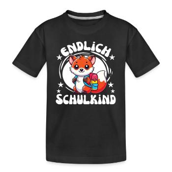 Endlich Schulkind süßes Fuchs zur Einschulung - Kinder Premium Bio T-Shirt - Schwarz - Vorne