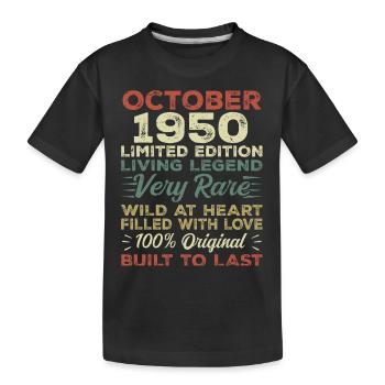 1950 October 1950 Birthday October 1950 Original - Kids' Premium Organic T-Shirt - black - Front
