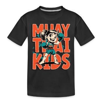 Muay Thai Kids, Mädchen - Kinder Thai Boxen - Kinder Premium Bio T-Shirt - Schwarz - Vorne