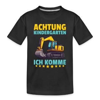 Attention kindergarten, I'm coming, construction worker, excavator - Kids' Premium Organic T-Shirt - black - Front