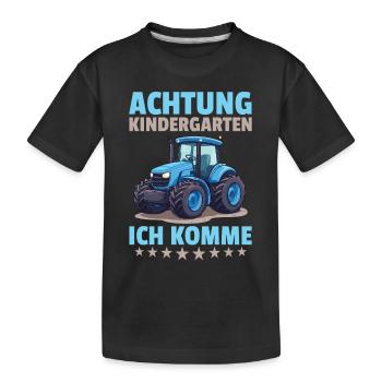 Attention kindergarten I'm coming farmer tractor - Kids' Premium Organic T-Shirt - black - Front