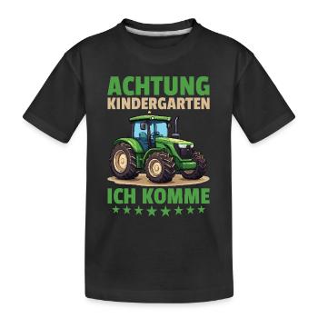 Attention kindergarten I'm coming farmer tractor - Kids' Premium Organic T-Shirt - black - Front