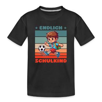 Einschulung Schule Fußball Endlich Schulkind - Kinder Premium Bio T-Shirt - Schwarz - Vorne