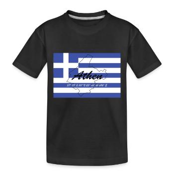Athen - Hauptstadt mit GPS & Flagge - Kinder Premium Bio T-Shirt - Schwarz - Vorne