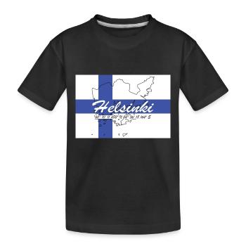 Helsinki - Hauptstadt mit GPS & Flagge - Kinder Premium Bio T-Shirt - Schwarz - Vorne