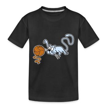 Cat playing with a ball - Kids' Premium Organic T-Shirt - black - Front