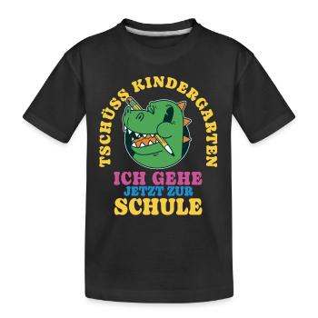 Einschulung Drache Tschüss Kindergarten - Kinder Premium Bio T-Shirt - Schwarz - Vorne