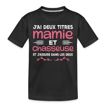Zwei Titel Granny Hunter | Oma | Jagd - Kinder Premium Bio T-Shirt - Schwarz - Vorne