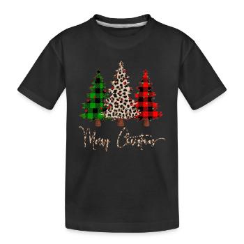 Merry Christmas Leopard Buffalo Plaid Trees, Xmas - Kids' Premium Organic T-Shirt - black - Front
