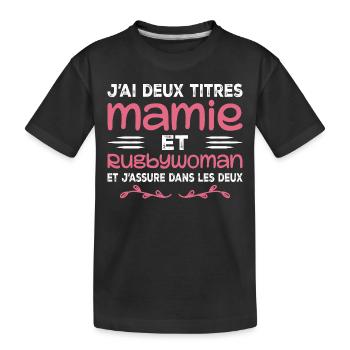 Zwei Granny Rugbywoman-Titel | Oma, Rugby - Kinder Premium Bio T-Shirt - Schwarz - Vorne