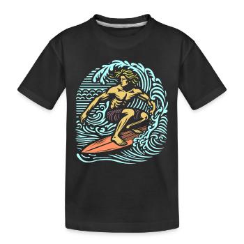 Vintage-Sommer-Surfer auf Wellenbrett-Design - Kinder Premium Bio T-Shirt - Schwarz - Vorne