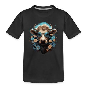 Drôle de vache avec des fleurs - T-shirt bio Premium Enfant - noir - Devant
