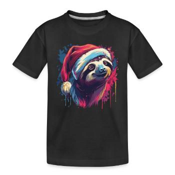 Sloth celebrates Christmas - Kids' Premium Organic T-Shirt - black - Front