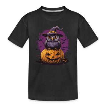 Lustige Halloween Eule - Kinder Premium Bio T-Shirt - Schwarz - Vorne