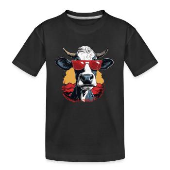 Une vache avec des lunettes de soleil à la montagne - T-shirt bio Premium Enfant - noir - Devant
