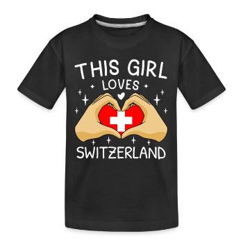 Switzerland Flag Vintage Cross Heart Swiss - Kids' Premium Organic T-Shirt - black - Front