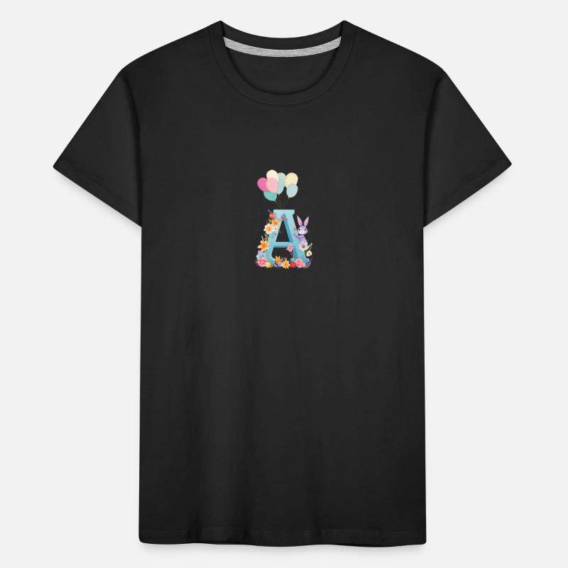 Lettre A, Monogramme, Fleurs, Lapin T-shirt bio Premium Enfant