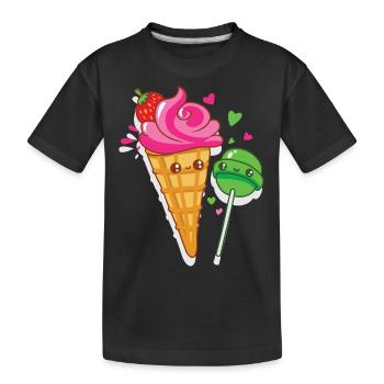 Happy ice cream and lollipops are in love - Kids' Premium Organic T-Shirt - black - Front