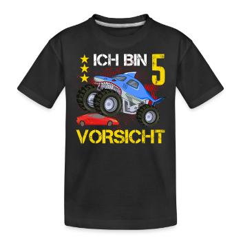 5. Geburtstag Geschenk Jungen Shark Monstertruck - Kinder Premium Bio T-Shirt - Schwarz - Vorne