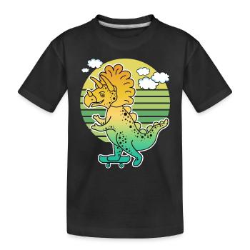 Triceratops-Dino im Cartoon-Stil mit Skateboard - Kinder Premium Bio T-Shirt - Schwarz - Vorne