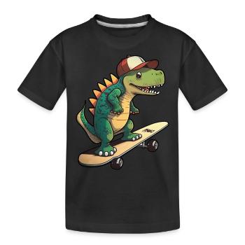 Dino Dinosaur on skateboard with cap cap - Kids' Premium Organic T-Shirt - black - Front