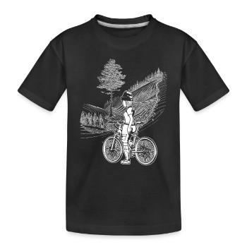 Environmentally conscious cycling shirt with comic design. - Kids' Premium Organic T-Shirt - black - Front