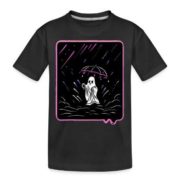 Fantôme mignon avec parapluie dans le style de dessin animé de la pluie - T-shirt bio Premium Enfant - noir - Devant