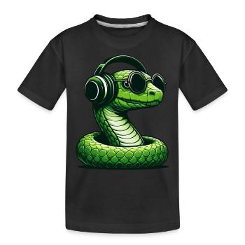 Serpent avec lunettes de soleil et écouteurs - T-shirt bio Premium Enfant - noir - Devant