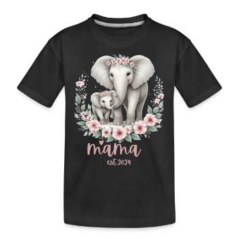 Mama 2024 Elephant Floral Wreath Celebration - Kinder Premium Bio T-Shirt - Schwarz - Vorne