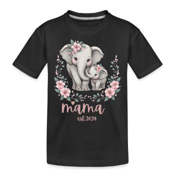Mama 2024 Elephant Floral Wreath Celebration - Kinder Premium Bio T-Shirt - Schwarz - Vorne