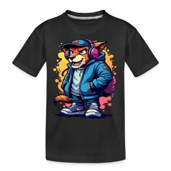Edgy Cat in Headphones and Stylish Jacket Art - Kids' Premium Organic T-Shirt - black - Front
