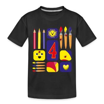 4 / Lustige vier mit Pinsel zum Kindergeburtstag. - Kinder Premium Bio T-Shirt - Schwarz - Vorne